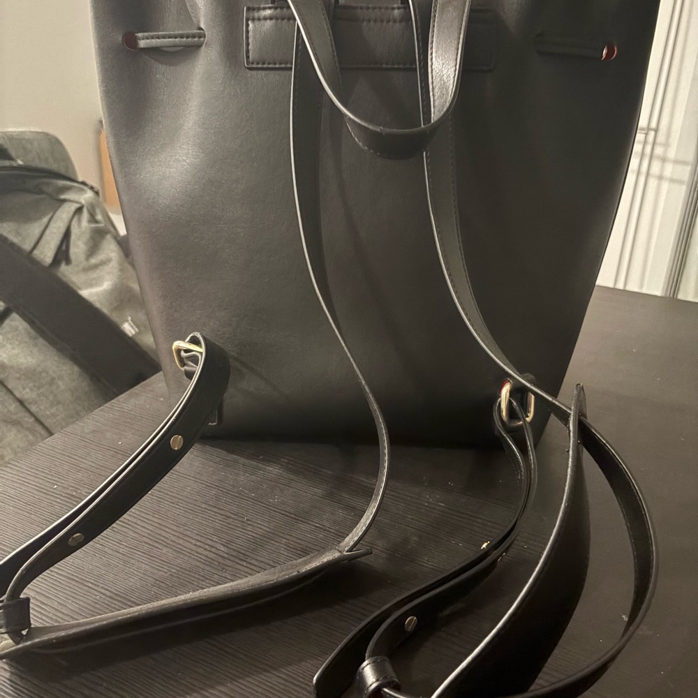 Mansur Gavriel Black Leather Backpack With Red Interior View 3